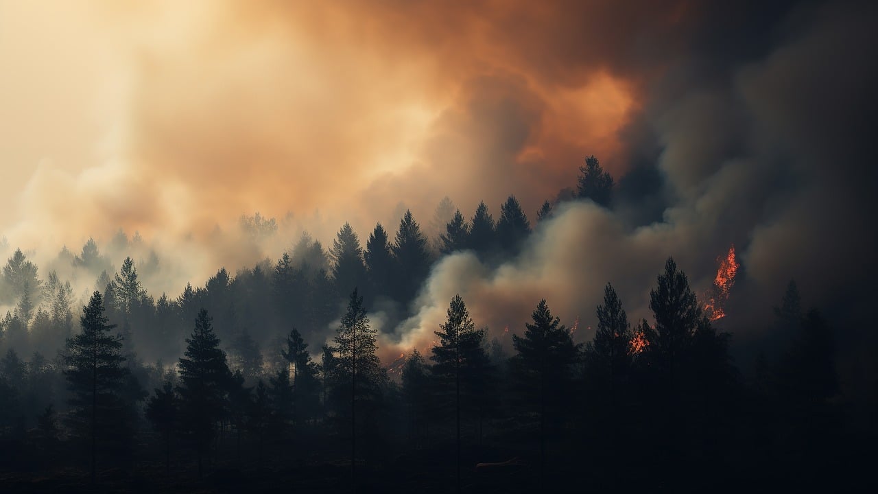 forest, fire, burning forest, clouds of smoke, fire in the forest, nature, landscape